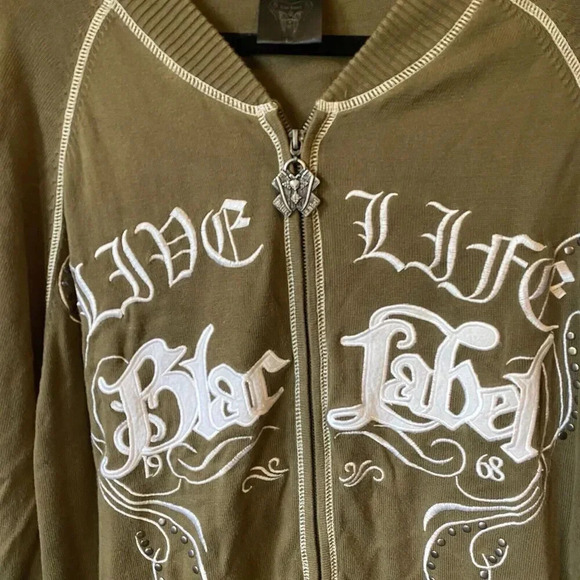 VTG Y2K Blac Label Full Zip Jacket Khaki Spell out Embroidered Unsex 2X Cotton - Picture 4 of 12